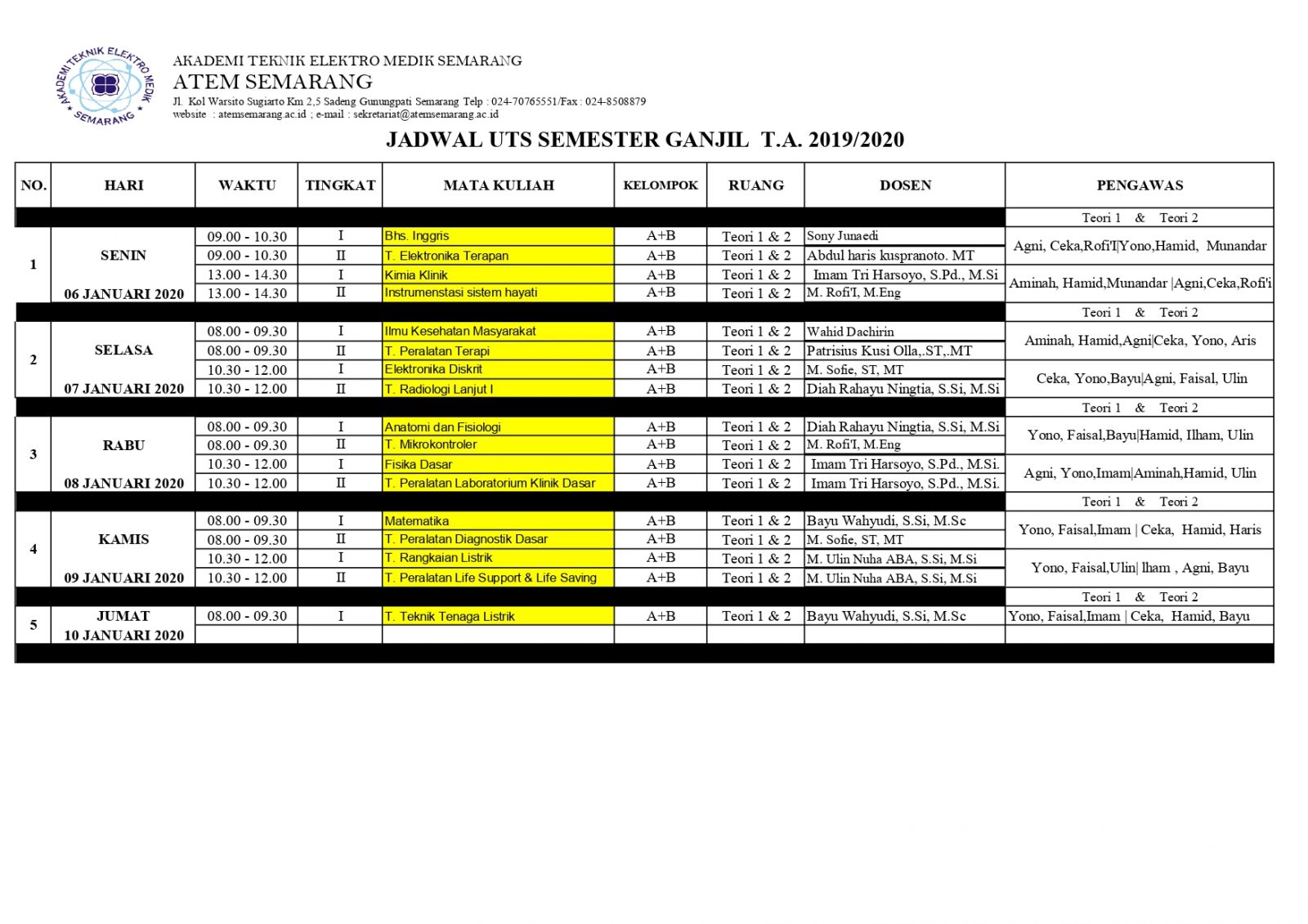 JADWAL UAS GASAL 2019/2020 - Stikes